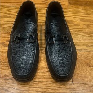 Salvatore Ferragamo Black Textured Leather Loafers